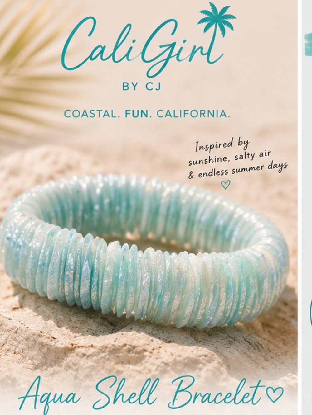 CaliGirl Aqua Shell Stretch Bracelet, NEW